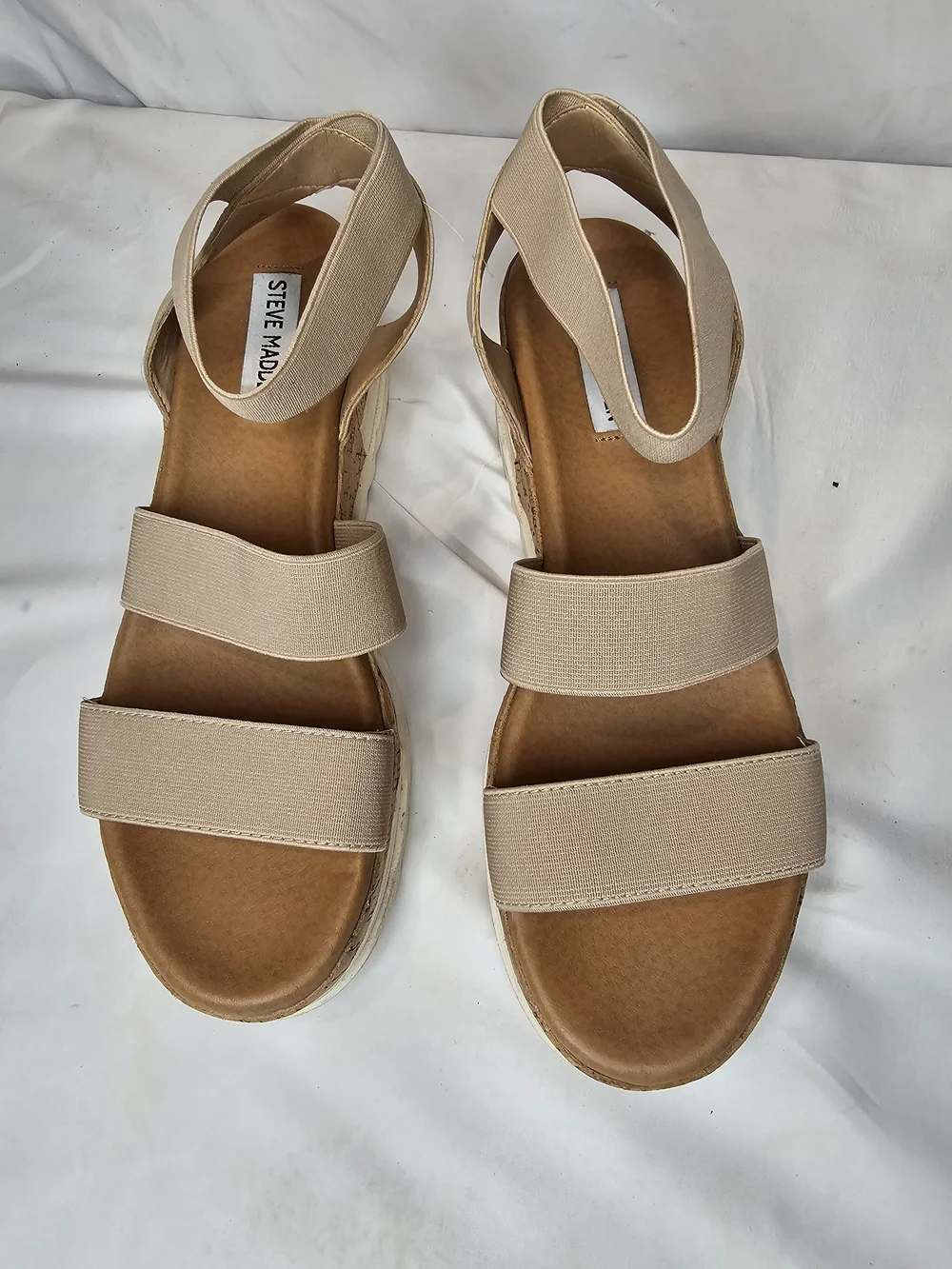 Steve Madden Neutral Beige Elastic Strap Platform Sandals - Picture 1 of 4